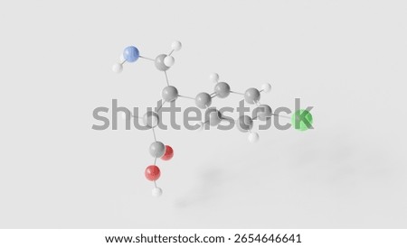 baclofen molecule 3d, molecular structure, ball and stick model, structural chemical formula skeletal muscle relaxant