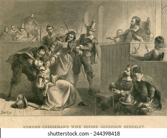 Bacon's Rebellion, Virginia 1677. Wife Of Edmund Cheeseman Faints As Governor Berkeley Rejects Her Plea To Spare Her Husband's Life. He Was One Of 23 Rebels Executed By Hanging.