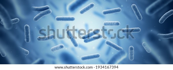 Bacteria. Bacterium. Blue color. Prokaryotic\
microorganisms. 3d illustration.\
Banner