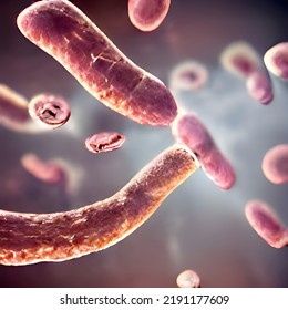 Bacteria Biological Concept. Micro Probiotic Lactobacillus Green Microorganism Or Ebola Microscopic Influenza Cell, Biology Micro Probiotics Hiv Virus.