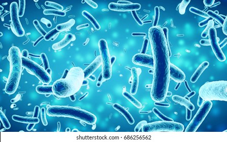 Bacteria In A Blue Background, 3D Illustration