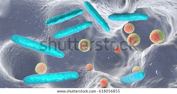 Bacteria inside dental cavity, dental decay.\
Tooth caries bacteria, 3D\
illustration