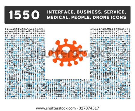 Bacteria and other web interface, business tools, people poses, medical service glyph icons. Style is flat symbols, bicolored, rounded angles, white background.
