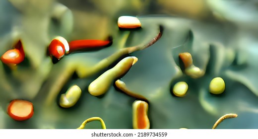 Bacteria, Part Of Intestinal Microbiome And Causative Agents Of Different Infections, Illustration. Escherichia Coli, Klebsiella, Enterobacter And Other