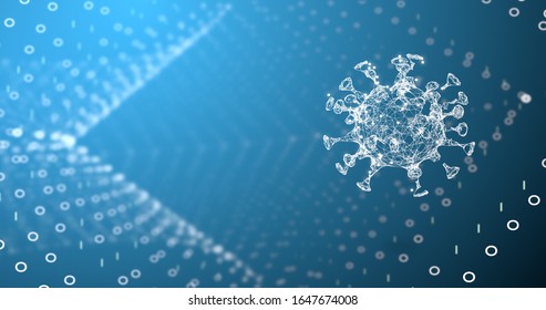 Bacteria Virus Or Germs Microorganism Cell Moving Through Square Shape Tunnel On Blue Background.