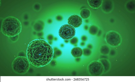 Bacteria Virus Or Germs Microorganism Cells Under Microscope. High Quality 3D Render