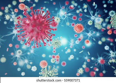 Bacteria Virus Or Germs Microorganism Cells. 3d Rendering