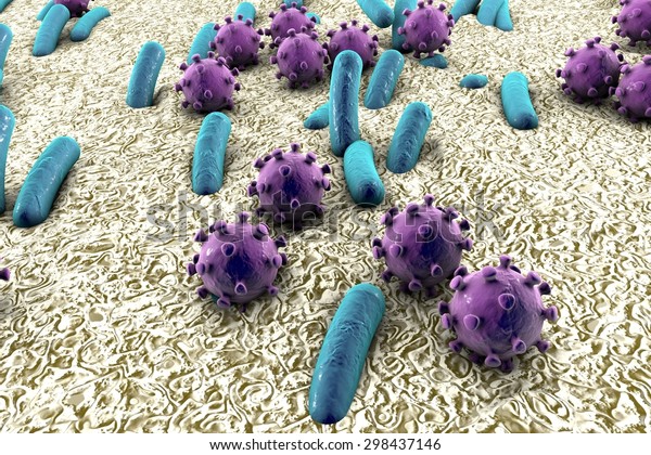 Bacteria Viruses On Surface Skin Mucous Stock Illustration 298437146