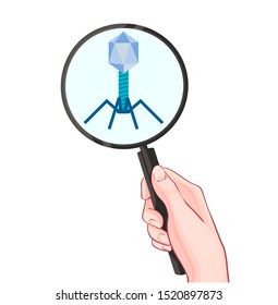 Bacteriophage With Hand Holding A Magnifying Glass