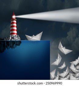 Bad Advice Concept As A Lighthouse With A Light Beacon Falsely Guiding Paper Ships Off A Cliff As A Metaphor For Incompetent Or Fraudulent Financial Consultation.