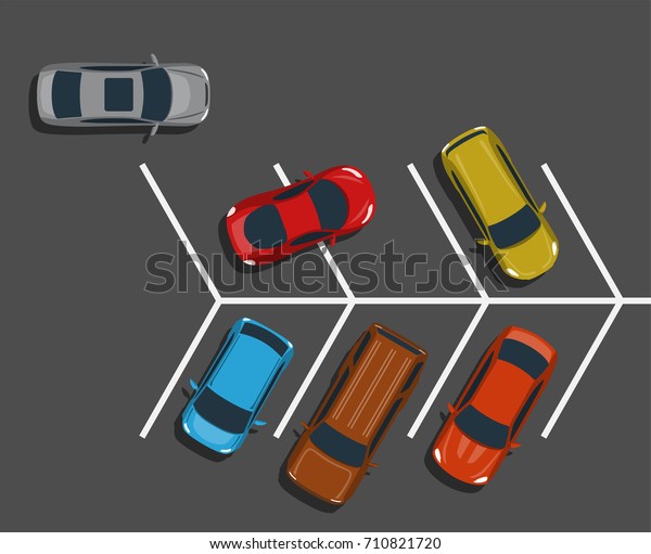 Bad car parking top\
view illustration. Inappropriate parking. Rude driver bad parked.\
Raster version.