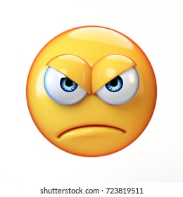 Bad Emoji Isolated On White Background, Upset Emoticon 3d Rendering