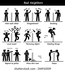 Bad Neighbors Stick Figure Pictogram Icons