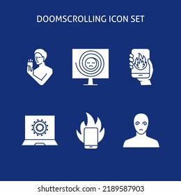 Bad News Concept Icon Set. Doomscrolling, Doom Surfing Symbols.