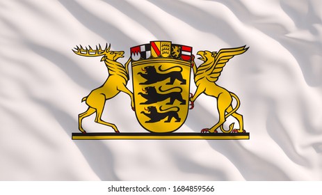 Baden Württemberg Greater Coat Of Arms On White Waving Texture Flag