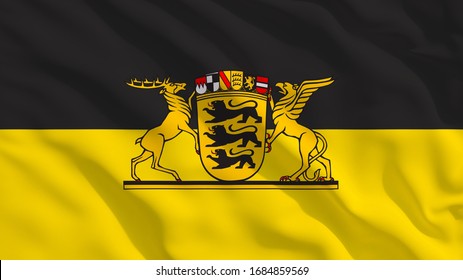 Baden Württemberg Greater Coat Of Arms On National Waving Texture Flag