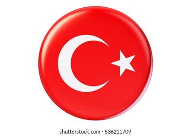 Badge With Flag Of Turkey, 3D Rendering  Isolated On White Background