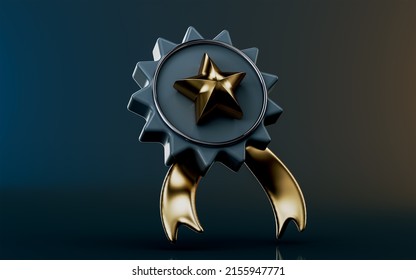 badge star icon on dark background 3d render concept for Premium quality guarantee ribbon  - Powered by Shutterstock