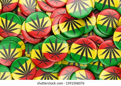 Badges with Rasta flag, 3D rendering