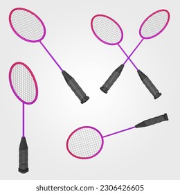 Badminton Racket on a white background. 3d render with four poses front, isometric, random, horizontal isometric. Isolated white background. 3d illustration - Powered by Shutterstock