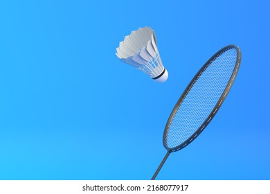 Badminton Racket Shuttlecock On Blue Background Stock Illustration