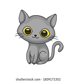 Badung  Bali  Indonesia    10 23 2020

Illustration cute gray cat and yellow eyes  Cute pet illustration 
