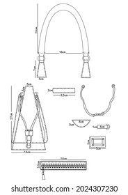 Bag Parts Technical Drawings Dimensions Stock Illustration 2024307230 ...