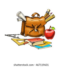 Bag School, Apple, Books, Pencils Notebook Lineup