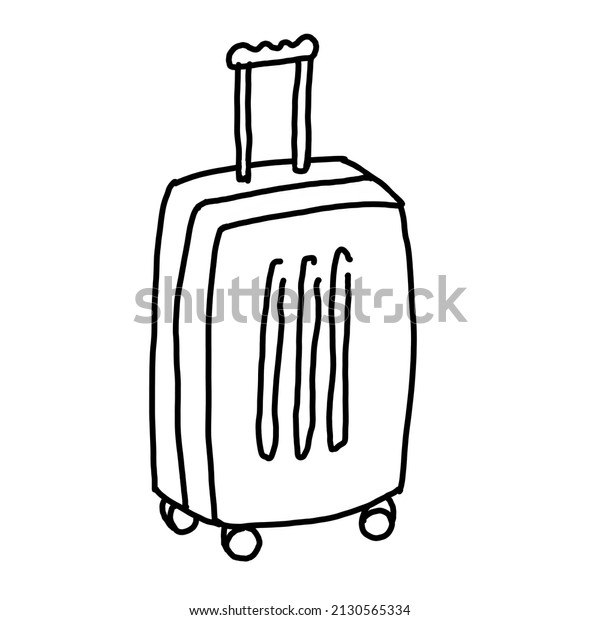 Baggage bag for traveling tourist on the\
way to summer holiday. Luggage suitcase ready for the road trip by\
car or plane. Hand drawn\
illustration.