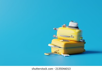 Baggage On Blue Background. Travel Concept. 3d Rendering