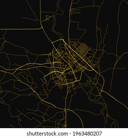 Baghdad, Iraq Custom Map Golden And Black Night Poster Illustration For Print