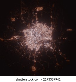 Baghdad (Iraq) Street Lights Map. Satellite View On Modern City At Night. Imitation Of Aerial View On Roads Network. 3d Render, High Resolution