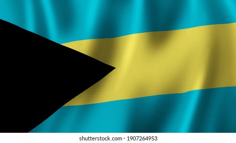 Bahamas Flag Waving Closeup 3D Rendering With High Quality Image with Fabric Texture