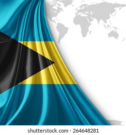 Bahamas flag and world map background