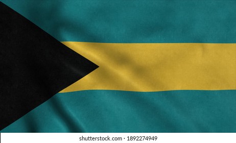 Bahamas national flag waving with fabric texture fluttering in wind. 3d illustration.