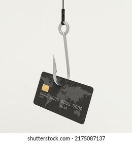 Baiting With Credit Cards. 3D Illustration About Financial Crime. Phishing, Data Stealing, Debt And Absurd Interest Rates.