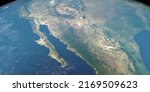 Baja California peninsula in earth planet. Aerial view. 3d rendering