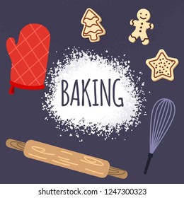 Bake poster master class. Flat flyer template. Cooking class concept illustration, culinary design. Bakery shop poster. Cooking background. - Powered by Shutterstock