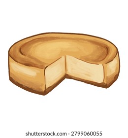 Baked classic cheesecake with slice missing illustration