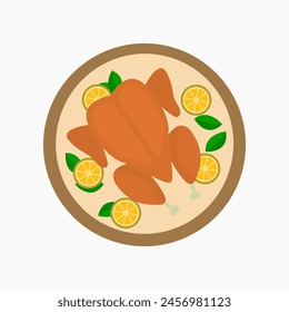 Baked Thanksgiving or Christmas turkey with vegetables. Top view flat vector illustration isolated on transparent background. - Powered by Shutterstock