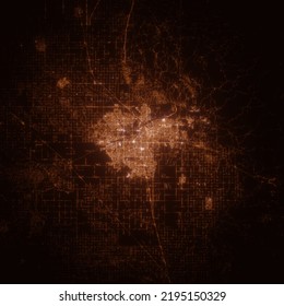 Bakersfield (California, USA) Street Lights Map. Satellite View On Modern City At Night. Imitation Of Aerial View On Roads Network. 3d Render, High Resolution