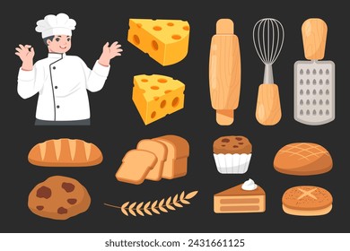 Bakery elements in flat design