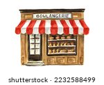 Bakery house. Hand  drawn watercolor illustration isolated on white background