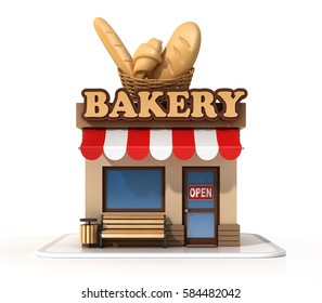 Bakery mini shop store front 3d rendering