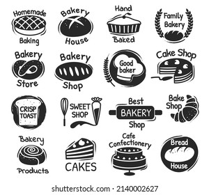 Bakery shop lettering logo, confectionery and desserts labels. Delicious handmade pastry, baking products packaging stamp design  set. Best bakery house and sweet store logotype - Powered by Shutterstock