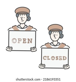 Bakery Shop Woman Clerk Illustration (open Closed)