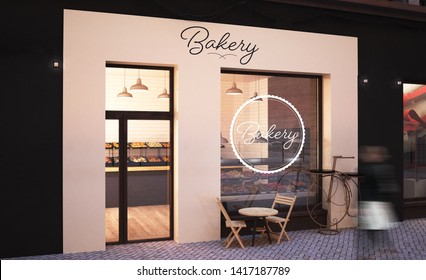 Bakery Storefront Mockup 3d Rendering