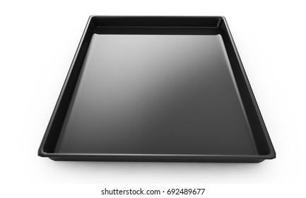 Baking Dish, Rectangle Oven Tray, Sheet. Clean Black Oven Tray. Top View. Isolated On White Background.3d Render