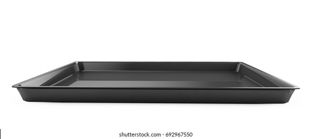 Baking dish, rectangle oven tray, sheet. Clean black oven tray. Top view. Isolated on white background.3d render