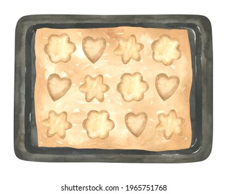 Baking Sheet With Cookies Isolated On White Background. 

